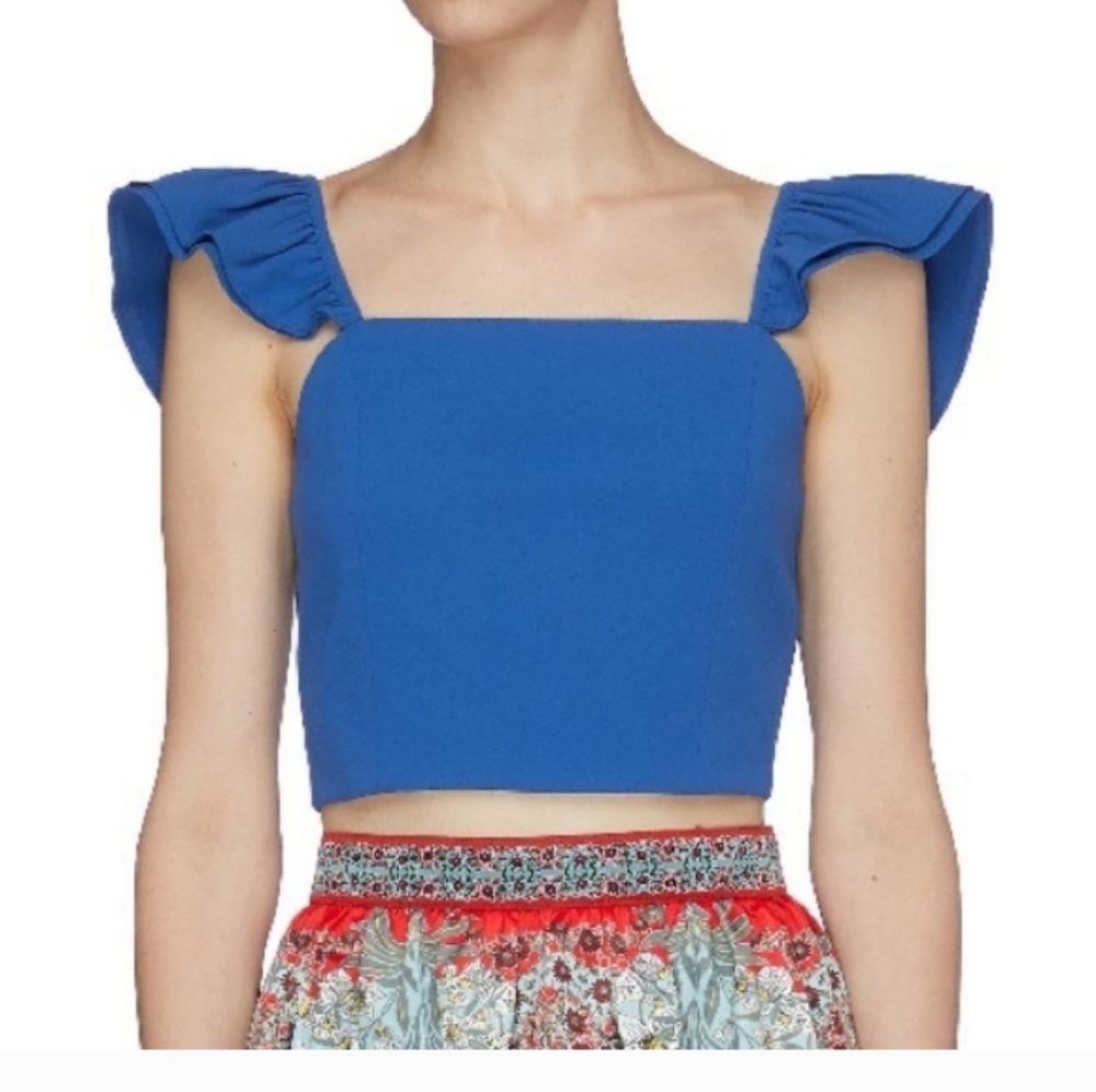 Alice + Olivia Royal Blue Ruffled Strap Crop Top - Picture 4 of 16